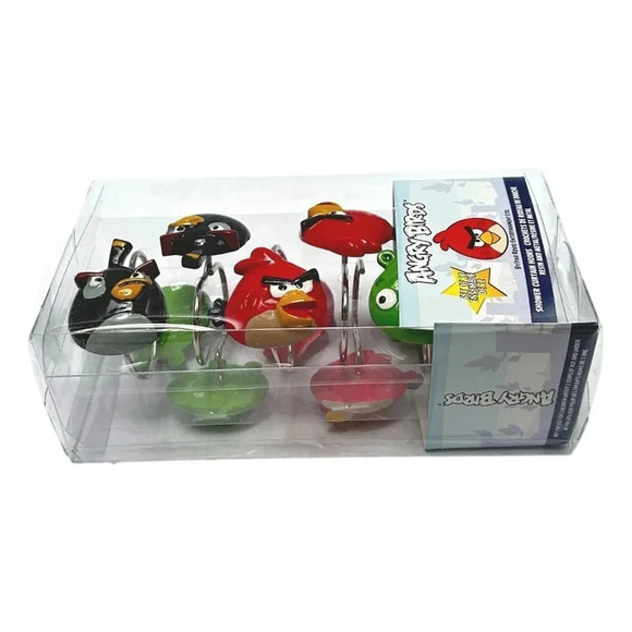 Rovio Angry Birds Shower Curtin Hooks Rings  Resin and Metal Box 12 New - Picture 4 of 5